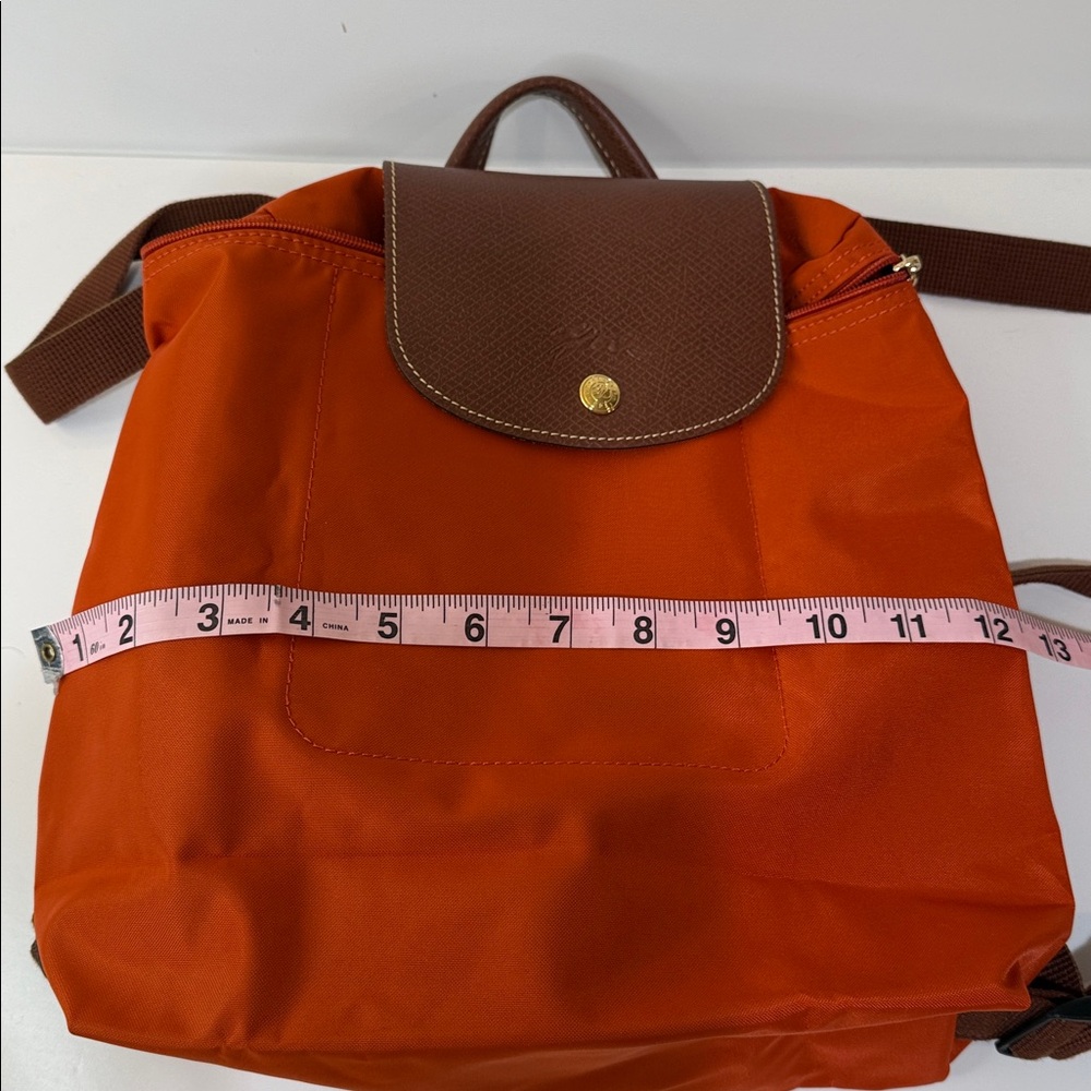 Longchamp Le Pliage Backpack in Pumpkin with Brown Leather. Packable. New. - Picture 8 of 10